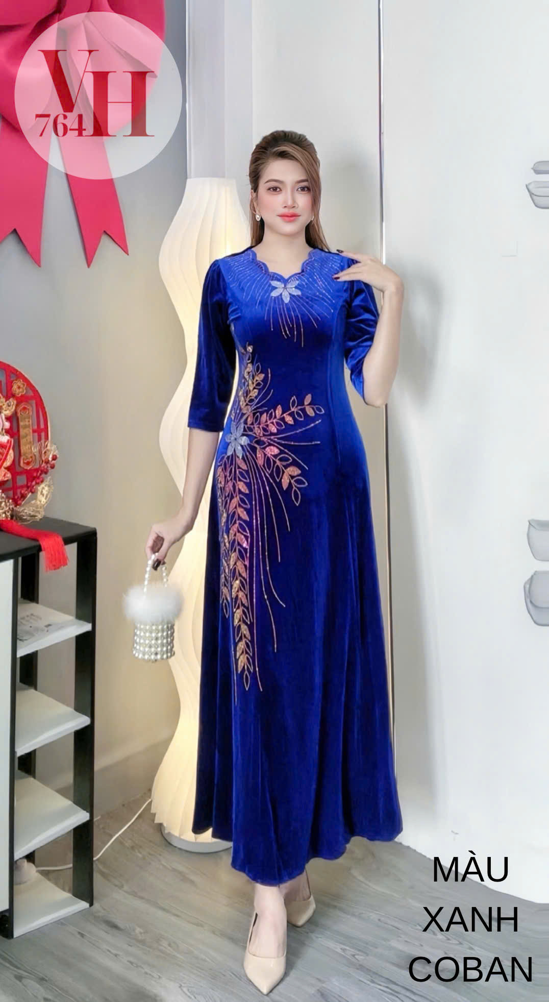 Đầm nhung cao cấp làm xui, dự tiệc sang trọng VH764